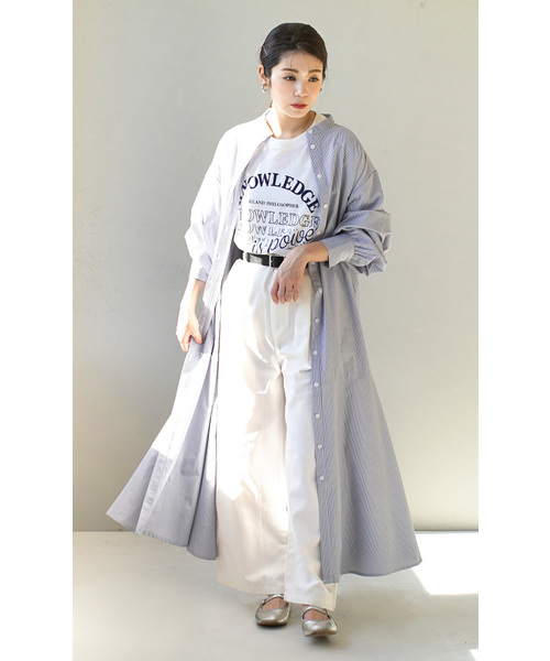 e-zakkamania stores(イーザッカマニアストアーズ)の「先染めストライプ マーメイドシャツワンピース(シャツワンピース・レディース・グレー/ネイビー・M)」の6枚目の写真