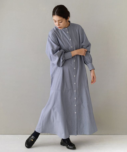 e-zakkamania stores(イーザッカマニアストアーズ)の「先染めストライプ マーメイドシャツワンピース(シャツワンピース・レディース・グレー/ネイビー・M)」の8枚目の写真