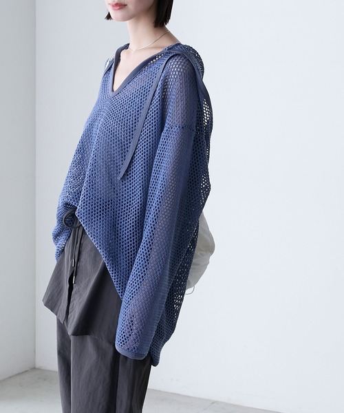forksy.】オーバーサイズ ロングスリーブ メッシュフーディー