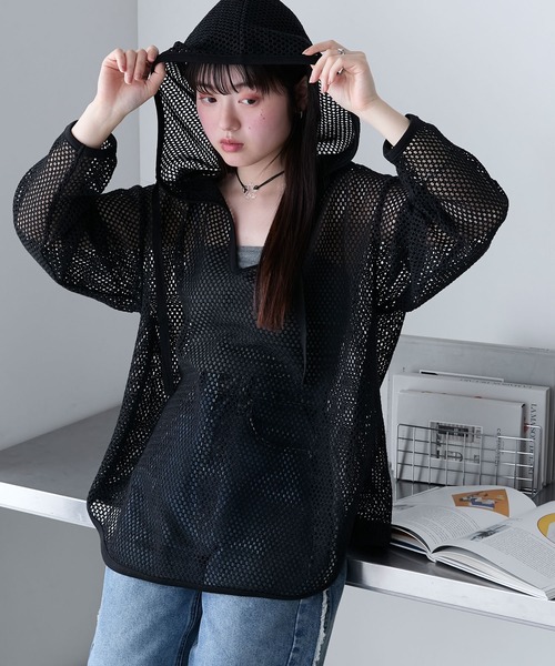日本初の セール】【forksy.】オーバーサイズ メッシュ ロングスリーブ トップス