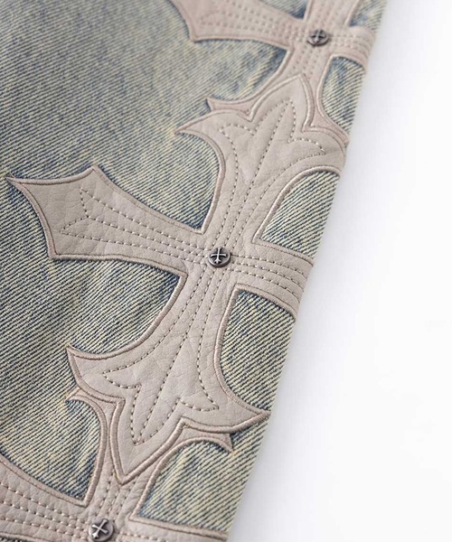 デニムジャケット｜Cross Leather Patch Denim Jacket｜SUPPLIER