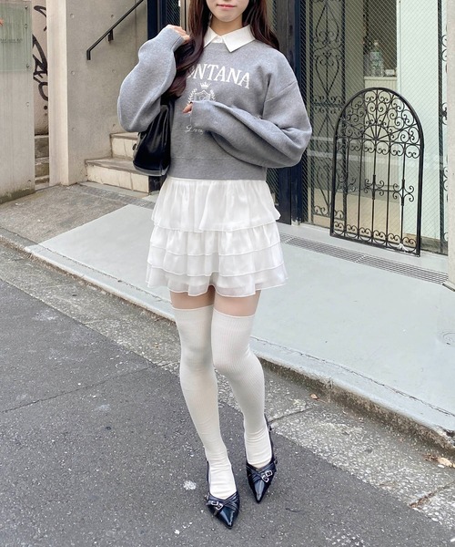 INGNI(イング)の「シャツ襟付エンブレムロゴニット(ニット/セーター・レディース・ホワイト系3/ネイビー系/グレー×ホワイト/レッド系3・M)」の14枚目の写真