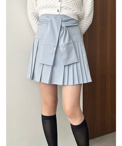 MERCURYDUO(マーキュリーデュオ)の「ツイストプリーツミニスカパン(スカート・レディース・ブルー/オフホワイト/チャコールグレー・MEDIUM/SMALL)」の3枚目の写真