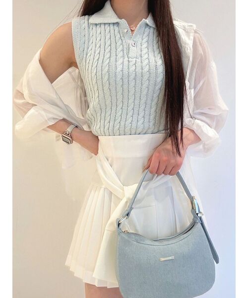 MERCURYDUO(マーキュリーデュオ)の「ツイストプリーツミニスカパン(スカート・レディース・ブルー/オフホワイト/チャコールグレー・MEDIUM/SMALL)」の5枚目の写真