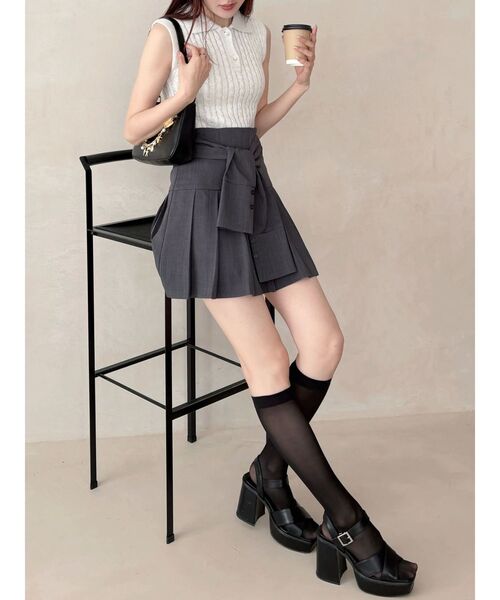 MERCURYDUO(マーキュリーデュオ)の「ツイストプリーツミニスカパン(スカート・レディース・ブルー/オフホワイト/チャコールグレー・MEDIUM/SMALL)」の13枚目の写真