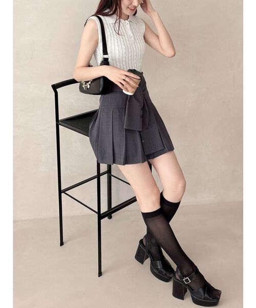MERCURYDUO(マーキュリーデュオ)の「ツイストプリーツミニスカパン(スカート・レディース・ブルー/オフホワイト/チャコールグレー・MEDIUM/SMALL)」の14枚目の写真