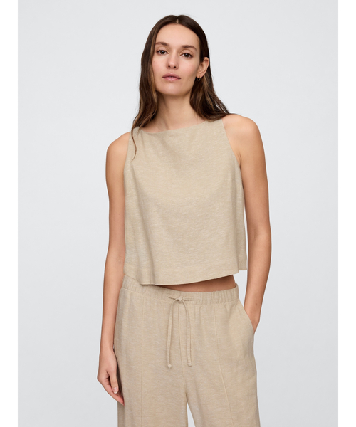 GAP(ギャップ)の「リネンブレンド エプロントップス ノースリーブ(シャツ/ブラウス・レディース・ブラック/ベージュ/ホワイト×グレー・L/M/XS/XXS/S)」の3枚目の写真