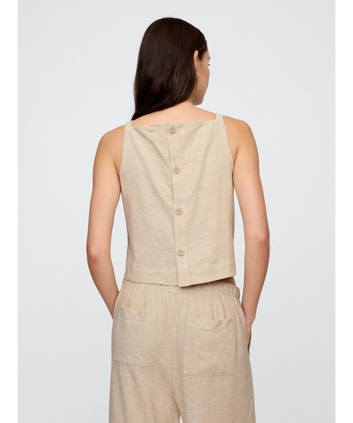 GAP(ギャップ)の「リネンブレンド エプロントップス ノースリーブ(シャツ/ブラウス・レディース・ブラック/ベージュ/ホワイト×グレー・L/M/XS/XXS/S)」の14枚目の写真