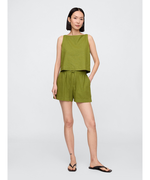 GAP(ギャップ)の「リネンブレンド エプロントップス ノースリーブ(シャツ/ブラウス・レディース・ブラック/ベージュ/ホワイト×グレー・L/M/XS/XXS/S)」の16枚目の写真