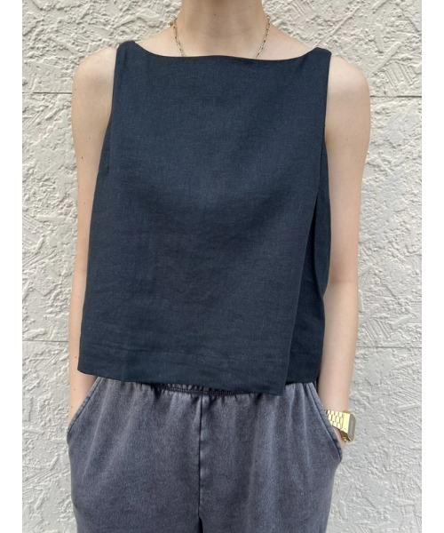 GAP(ギャップ)の「リネンブレンド エプロントップス ノースリーブ(シャツ/ブラウス・レディース・ブラック/ベージュ/ホワイト×グレー・L/M/XS/XXS/S)」の7枚目の写真