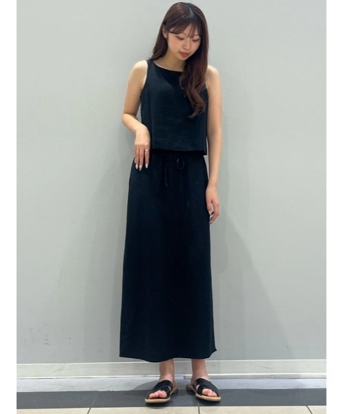 GAP(ギャップ)の「リネンブレンド エプロントップス ノースリーブ(シャツ/ブラウス・レディース・ブラック/ベージュ/ホワイト×グレー・L/M/XS/XXS/S)」の8枚目の写真