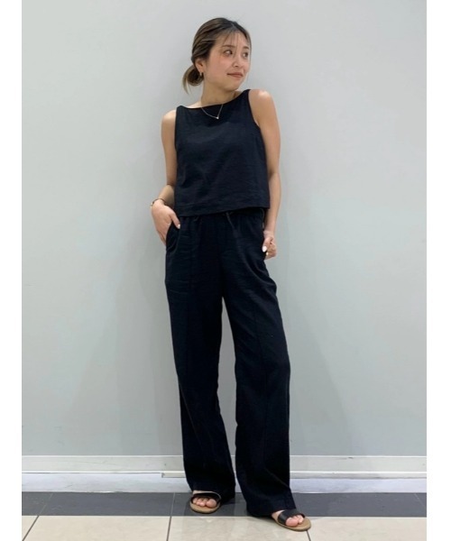 GAP(ギャップ)の「リネンブレンド エプロントップス ノースリーブ(シャツ/ブラウス・レディース・ブラック/ベージュ/ホワイト×グレー・L/M/XS/XXS/S)」の9枚目の写真