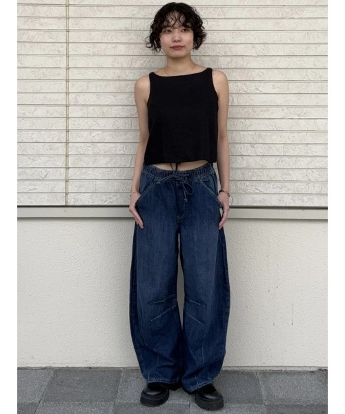 GAP(ギャップ)の「リネンブレンド エプロントップス ノースリーブ(シャツ/ブラウス・レディース・ブラック/ベージュ/ホワイト×グレー・L/M/XS/XXS/S)」の10枚目の写真