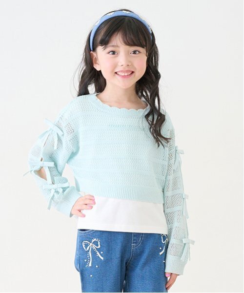 mezzo piano（メゾピアノ）の「透かしニット＆Tシャツセット（ニット/セーター・キッズ・レモンイエロー/ミント・120cm/130cm）」の2枚目の写真