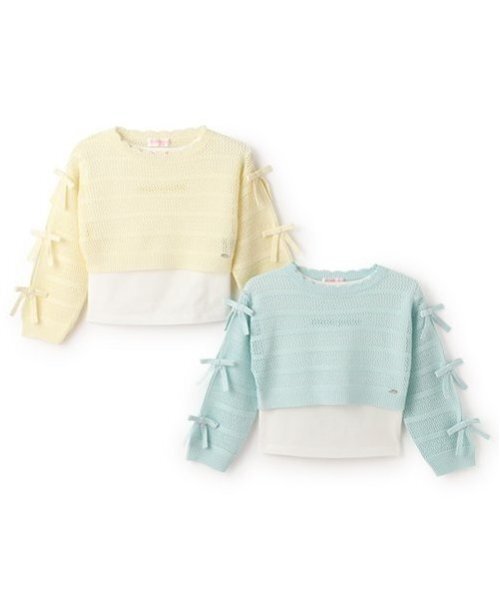mezzo piano（メゾピアノ）の「透かしニット＆Tシャツセット（ニット/セーター・キッズ・レモンイエロー/ミント・120cm/130cm）」の4枚目の写真