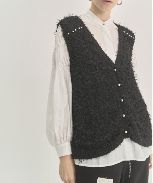 Muel Chic(ミュエルシック)の「Tawa knit long vest タワニットロングベスト(ベスト・レディース・マルチ/ホワイト/ブラック・FREE)」の3枚目の写真