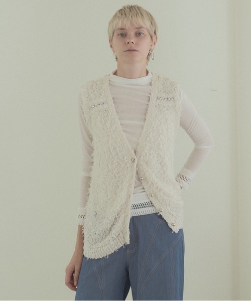 Muel Chic(ミュエルシック)の「Tawa knit long vest タワニットロングベスト(ベスト・レディース・マルチ/ホワイト/ブラック・FREE)」の21枚目の写真