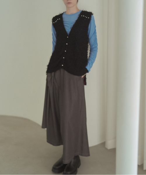 Muel Chic(ミュエルシック)の「Tawa knit long vest タワニットロングベスト(ベスト・レディース・マルチ/ホワイト/ブラック・FREE)」の4枚目の写真