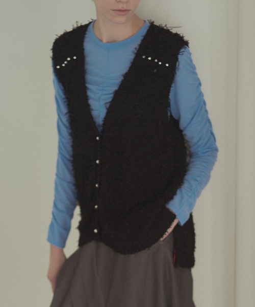 Muel Chic(ミュエルシック)の「Tawa knit long vest タワニットロングベスト(ベスト・レディース・マルチ/ホワイト/ブラック・FREE)」の5枚目の写真