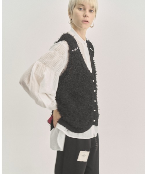 Muel Chic(ミュエルシック)の「Tawa knit long vest タワニットロングベスト(ベスト・レディース・マルチ/ホワイト/ブラック・FREE)」の8枚目の写真