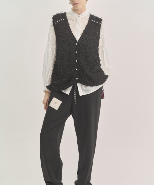 Muel Chic(ミュエルシック)の「Tawa knit long vest タワニットロングベスト(ベスト・レディース・マルチ/ホワイト/ブラック・FREE)」の9枚目の写真