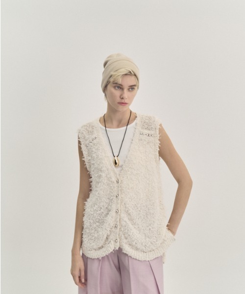 Muel Chic(ミュエルシック)の「Tawa knit long vest タワニットロングベスト(ベスト・レディース・マルチ/ホワイト/ブラック・FREE)」の18枚目の写真