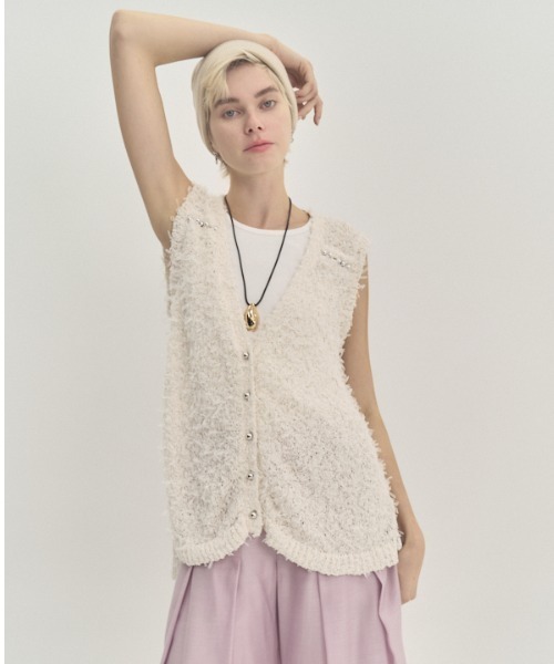 Muel Chic(ミュエルシック)の「Tawa knit long vest タワニットロングベスト(ベスト・レディース・マルチ/ホワイト/ブラック・FREE)」の20枚目の写真