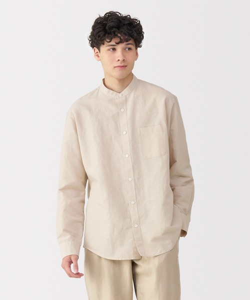 無印良品(ムジルシリョウヒン)の「紳士 ヘンプコットンスタンドカラー長袖シャツ(シャツ/ブラウス・メンズ・ネイビー/ホワイト/サンドベージュ/ライトグレー系/スカイブルー系/ブルー系・S/M/L/XL)」の3枚目の写真