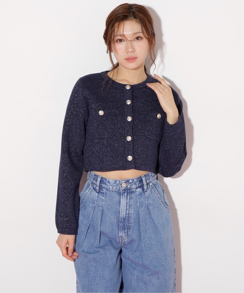 JILL by JILL STUART(ジルバイジルスチュアート)の「◇ブークレーニットジャケット(ニット/セーター・レディース・ホワイト系その他/レッド/ネイビー・FREE)」の6枚目の写真
