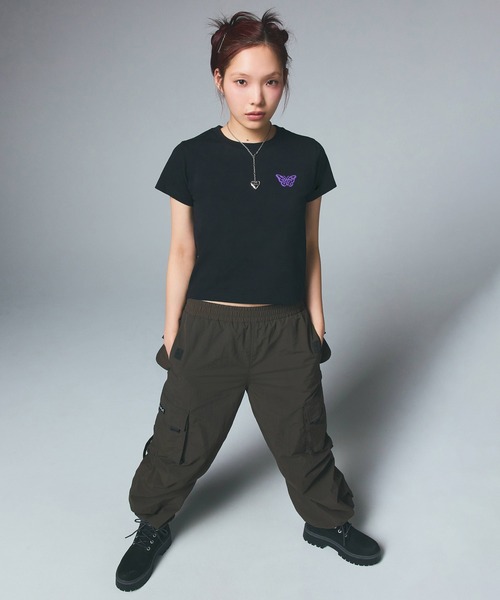 tシャツ LOGO AND BUTTERFLY 2P S/S BABY TEE レディース LOGO AND BUTTERFLY 2P S/S BABY TEE（Tシャツ/カットソー）｜X