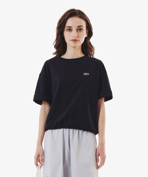国内即発【LACOSTE】裾口ドローストリング入りクロップドTシャツ セール】裾口ドローストリング入りクロップド5分袖 半袖Tシャツ