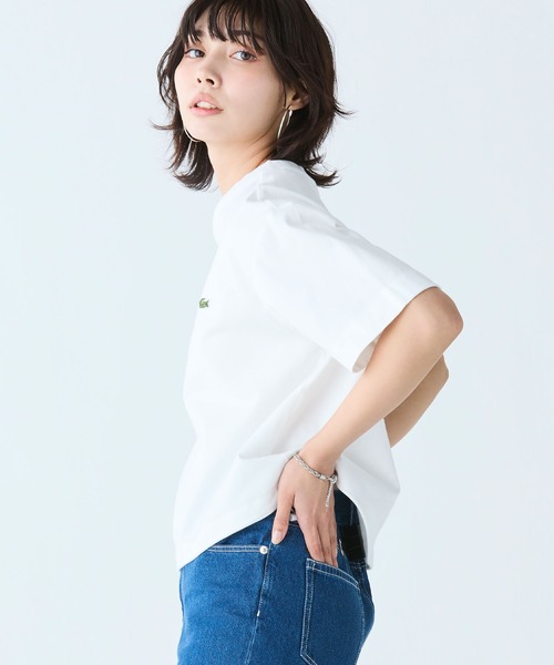 国内即発【LACOSTE】裾口ドローストリング入りクロップドTシャツ セール】裾口ドローストリング入りクロップド5分袖 半袖Tシャツ