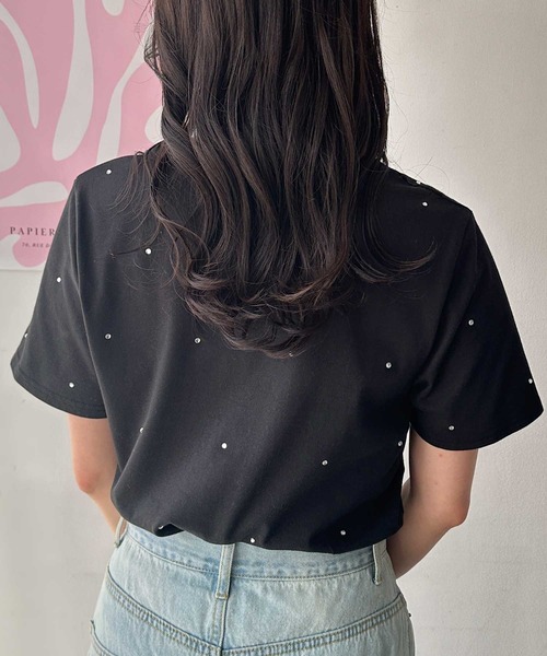 GeeRA(ジーラ)の「綿100%ラインストーンドット半袖Tシャツ(Tシャツ/カットソー・レディース・オフホワイト/ブラック・LARGE/X-LARGE/MEDIUM)」の6枚目の写真