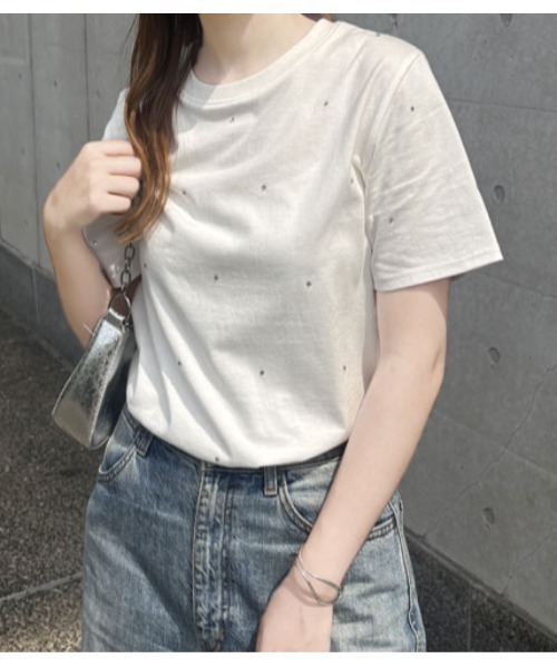 GeeRA(ジーラ)の「綿100%ラインストーンドット半袖Tシャツ(Tシャツ/カットソー・レディース・オフホワイト/ブラック・LARGE/X-LARGE/MEDIUM)」の12枚目の写真