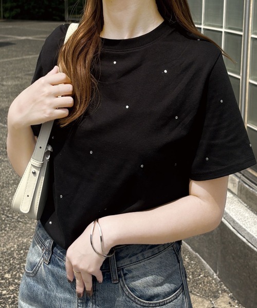 GeeRA(ジーラ)の「綿100%ラインストーンドット半袖Tシャツ(Tシャツ/カットソー・レディース・オフホワイト/ブラック・LARGE/X-LARGE/MEDIUM)」の16枚目の写真