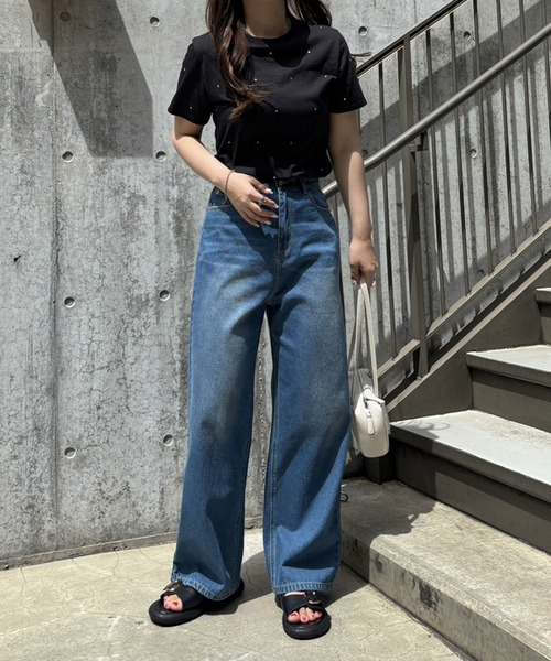 GeeRA(ジーラ)の「綿100%ラインストーンドット半袖Tシャツ(Tシャツ/カットソー・レディース・オフホワイト/ブラック・LARGE/X-LARGE/MEDIUM)」の18枚目の写真