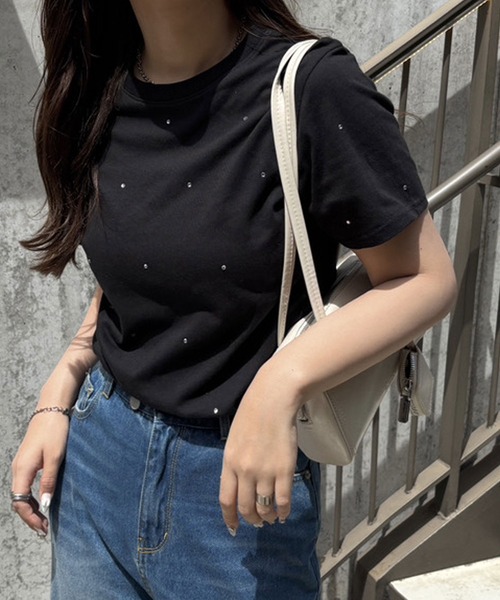 GeeRA(ジーラ)の「綿100%ラインストーンドット半袖Tシャツ(Tシャツ/カットソー・レディース・オフホワイト/ブラック・LARGE/X-LARGE/MEDIUM)」の19枚目の写真