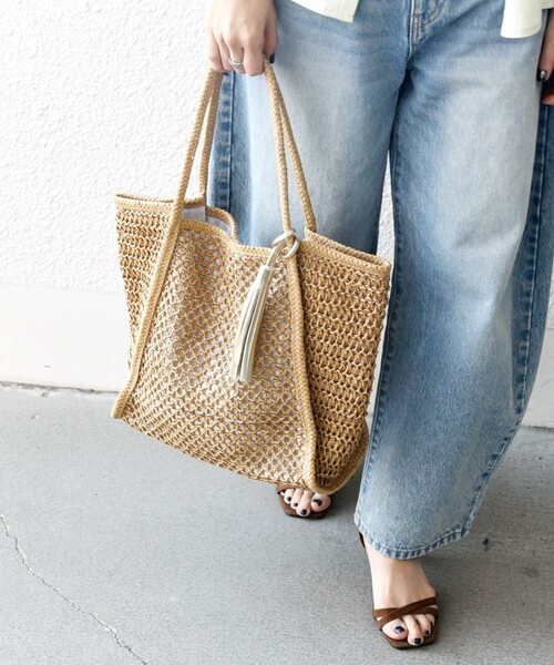 SHIPS any: タッセル 透かし編み ペーパー トート バッグ（トート
