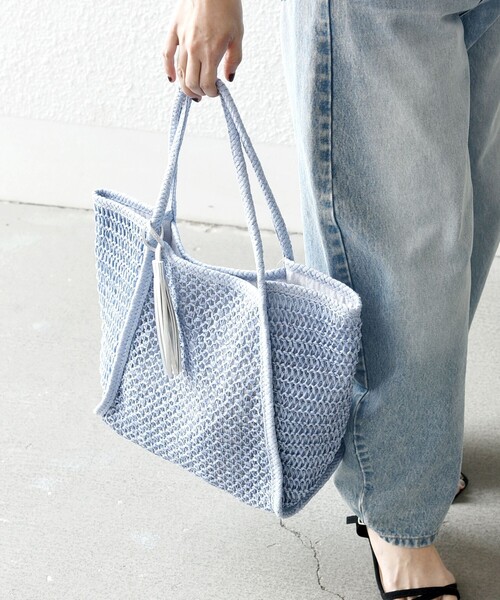 SHIPS any: タッセル 透かし編み ペーパー トート バッグ（トート