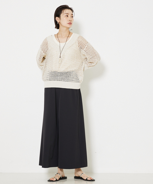 qualite(カリテ)の「2WAYストレッチワイドパンツ(その他パンツ・レディース・グレイッシュベージュ/ブラック・34/38/36)」の3枚目の写真