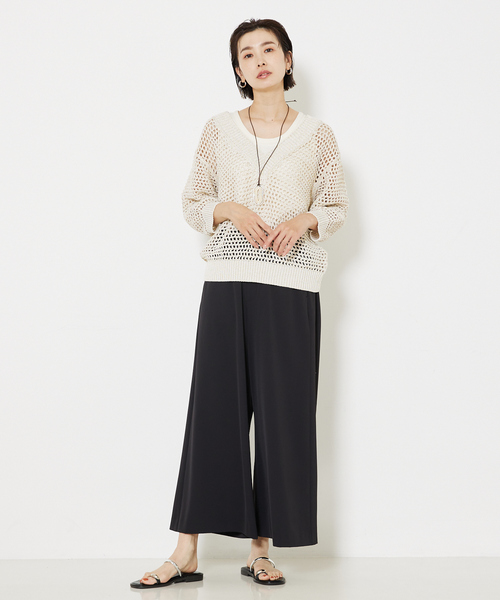qualite(カリテ)の「2WAYストレッチワイドパンツ(その他パンツ・レディース・グレイッシュベージュ/ブラック・34/38/36)」の13枚目の写真