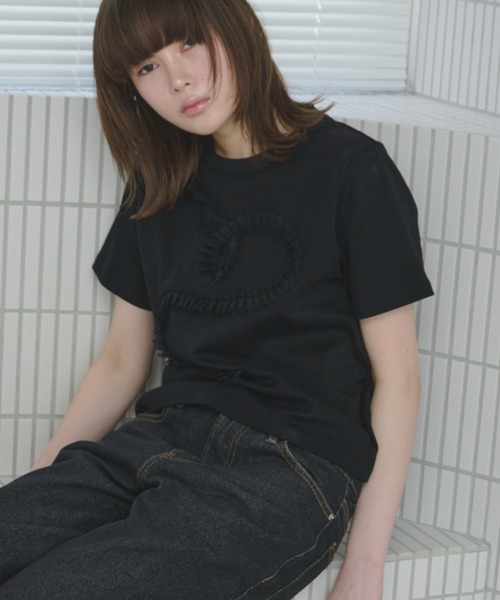 新品未使用タグ付きミュベールフリルTシャツオーガンジー定価26000黒 MUVEIL（ミュベール）Tシャツ・カットソー 紺 サイズ:40(M位