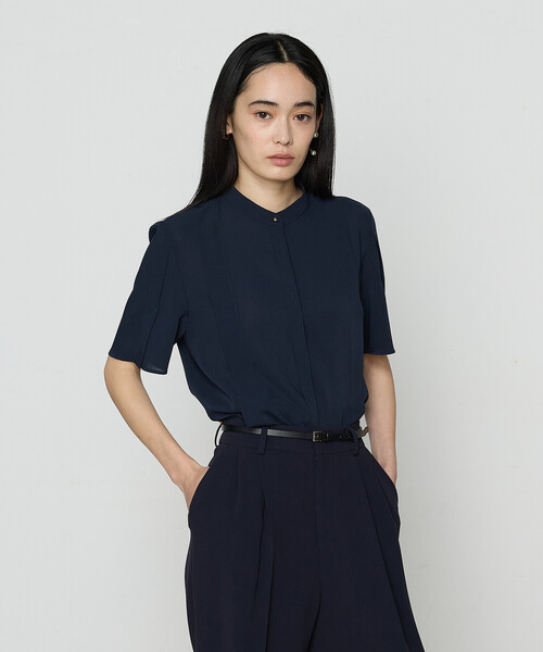 COMME CA（コムサ）の「フィネスボイル 半袖ブラウス（シャツ/ブラウス・レディース・ダークネイビー/ライトグレー・9号）」の2枚目の写真