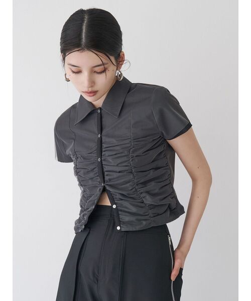 MURUA（ムルーア）の「レイヤードチュールクロップドシャツ（シャツ/ブラウス・レディース・ブラック/その他/グレー・FREE）」の21枚目の写真