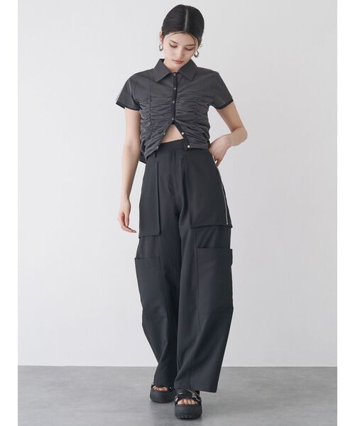 MURUA（ムルーア）の「レイヤードチュールクロップドシャツ（シャツ/ブラウス・レディース・ブラック/その他/グレー・FREE）」の18枚目の写真