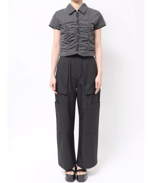 MURUA（ムルーア）の「レイヤードチュールクロップドシャツ（シャツ/ブラウス・レディース・ブラック/その他/グレー・FREE）」の10枚目の写真