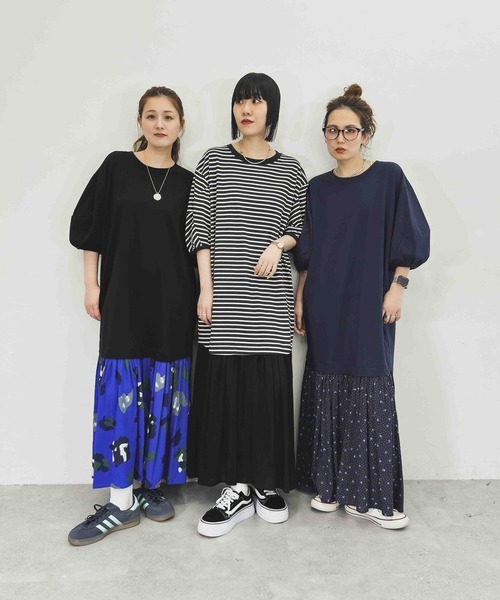 niko and...（ニコアンド）の「【MODE NORM CORE]】BIGTドッキングワンピース（ワンピース・レディース・スモーク/ブラック/ネイビー・MEDIUM/LARGE）」の4枚目の写真