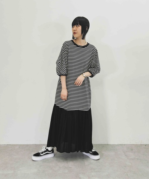 niko and...（ニコアンド）の「【MODE NORM CORE]】BIGTドッキングワンピース（ワンピース・レディース・スモーク/ブラック/ネイビー・MEDIUM/LARGE）」の7枚目の写真
