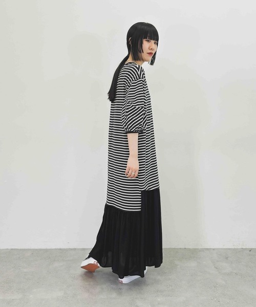 niko and...（ニコアンド）の「【MODE NORM CORE]】BIGTドッキングワンピース（ワンピース・レディース・スモーク/ブラック/ネイビー・MEDIUM/LARGE）」の8枚目の写真