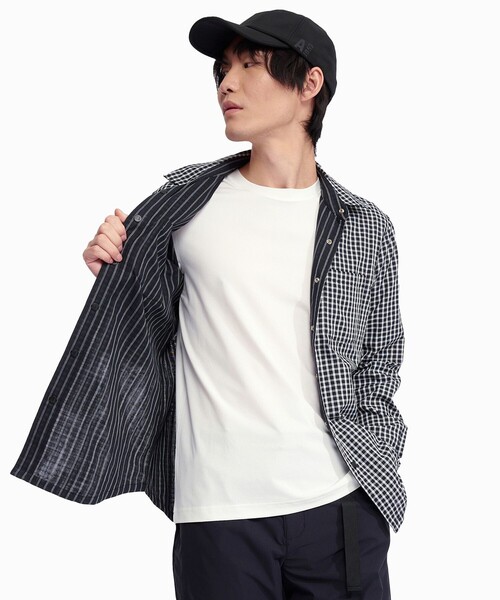 AIGLE（エーグル）の「吸水速乾 リバーシブルシャツ / ストライプ ギンガムチェック（シャツ/ブラウス・メンズ・ブラック/ベージュ・M/L/XL/S）」の3枚目の写真